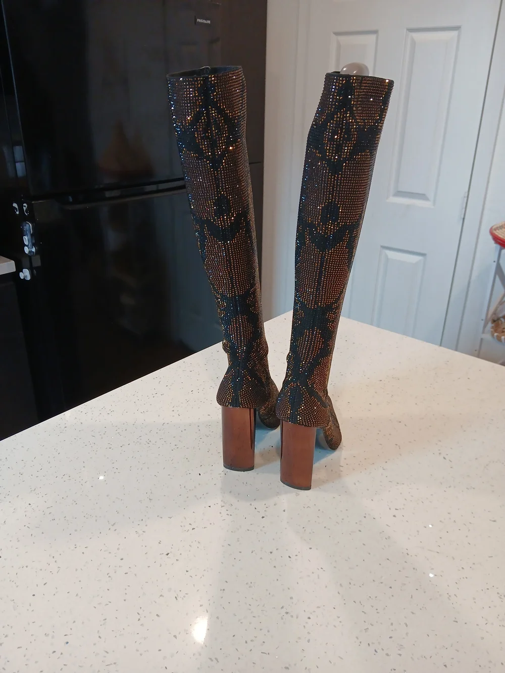 Aldo Black and Brown Studded Over-the-Knee Pointed Boots Sz 9